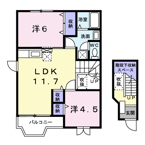 津山市上河原のアパートの間取り