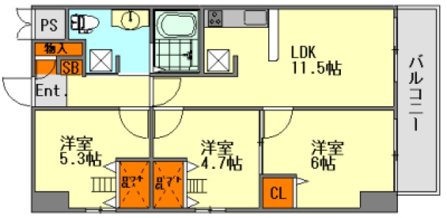 広島市中区鶴見町のマンションの間取り