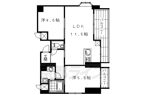 京都市中京区船屋町のマンションの間取り