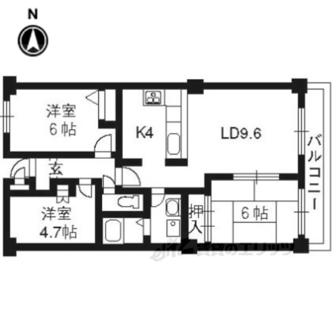 【城陽市寺田のマンションの間取り】