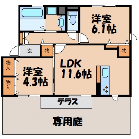 安芸郡坂町坂西のアパートの間取り