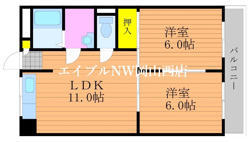 岡山市中区桜橋のマンションの間取り