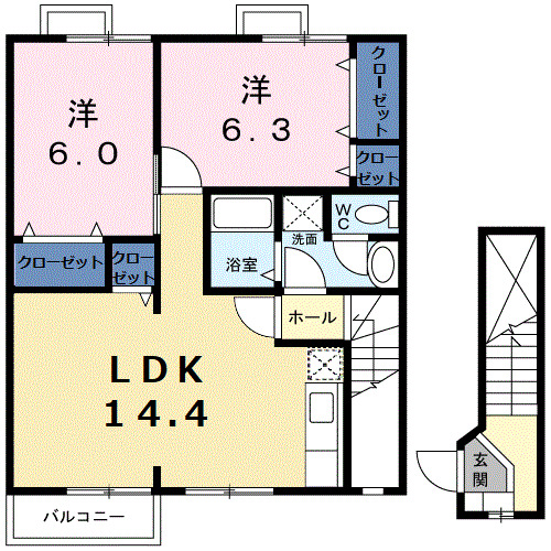 福山市加茂町のアパートの間取り