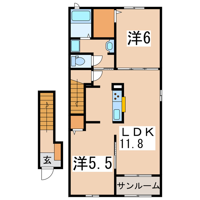 会津若松市河東町郡山のアパートの間取り