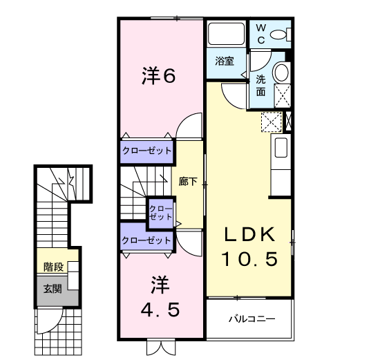 岡山市東区西大寺東のアパートの間取り