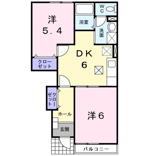 富谷市三ノ関のアパートの間取り