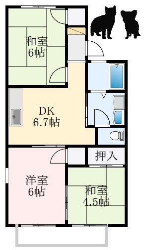 【富田林市津々山台のアパートの間取り】