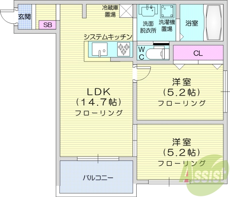 【札幌市西区八軒八条東のマンションの間取り】