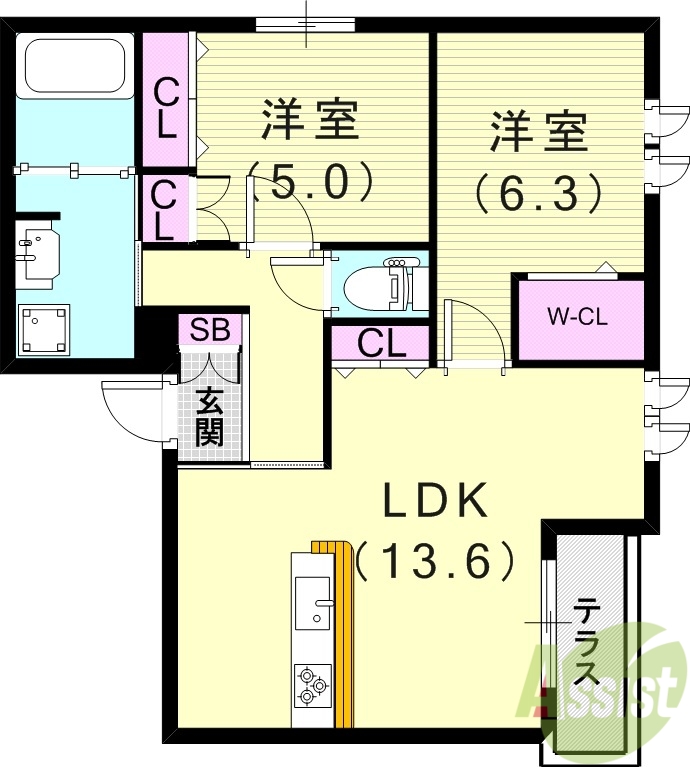 西宮市仁川町のマンションの間取り