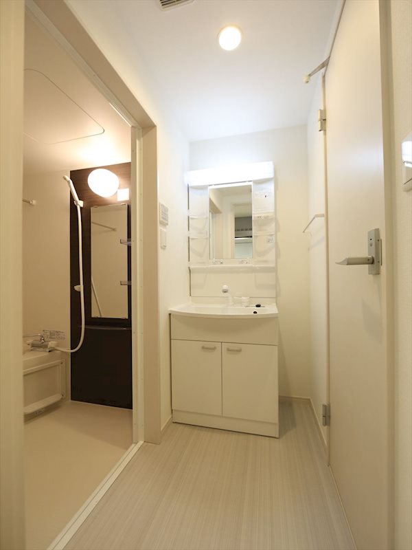 洗面設備　脱衣所　独立洗面台（シャンプードレッサー付）収納スペース有