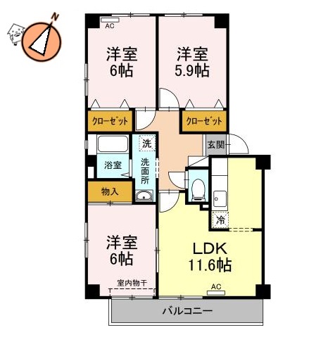 徳島市佐古二番町のマンションの間取り