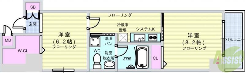 大阪市西区南堀江のマンションの間取り