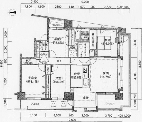 札幌市西区琴似二条のマンションの間取り