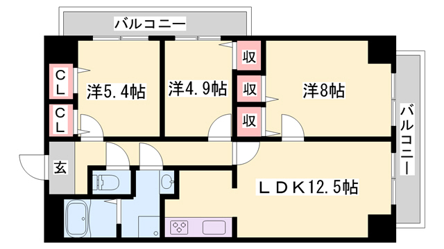 姫路市東辻井のマンションの間取り