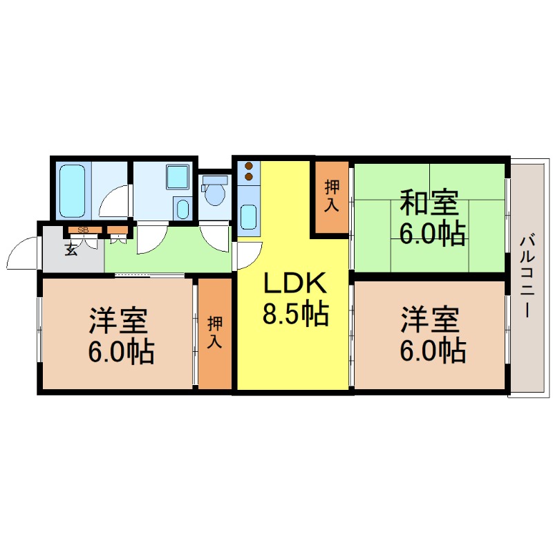 地下鉄鶴舞線 御器所駅 徒歩7分 4階建 築36年の間取り写真