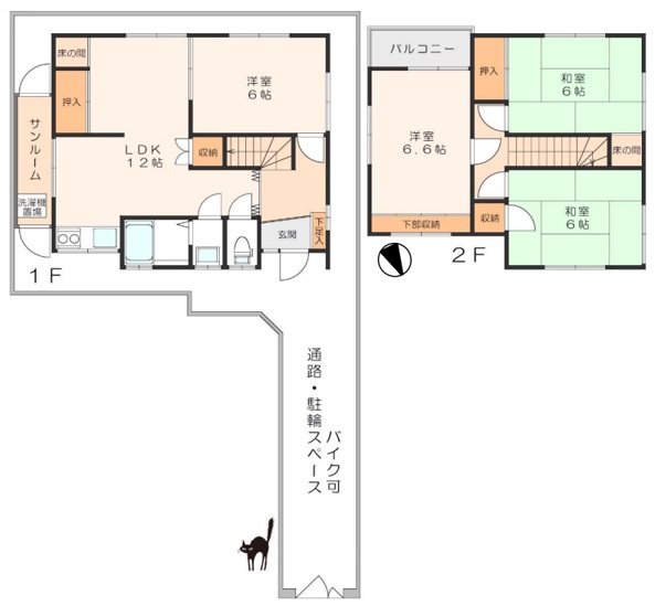 南海高師浜線 伽羅橋駅 徒歩7分 2階建 築52年の間取り写真