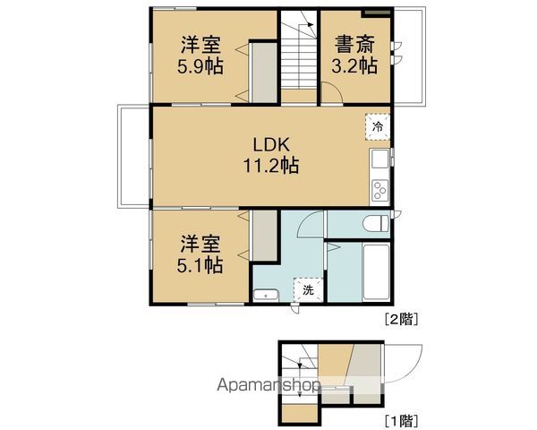 ＪＲ横浜線 橋本駅 バス乗車時間：10分 最寄りバス停で下車 徒歩8分 2階建 築2年の間取り写真