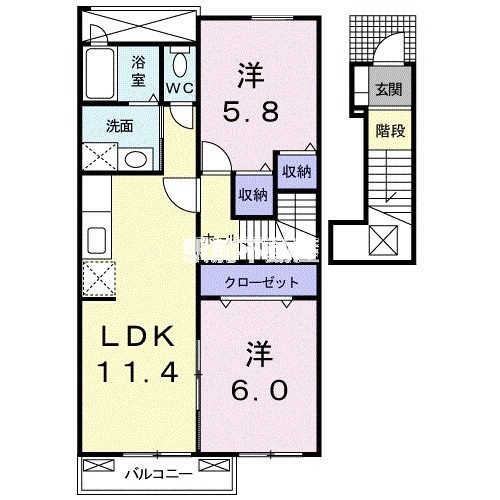 筑後市大字若菜のアパートの間取り