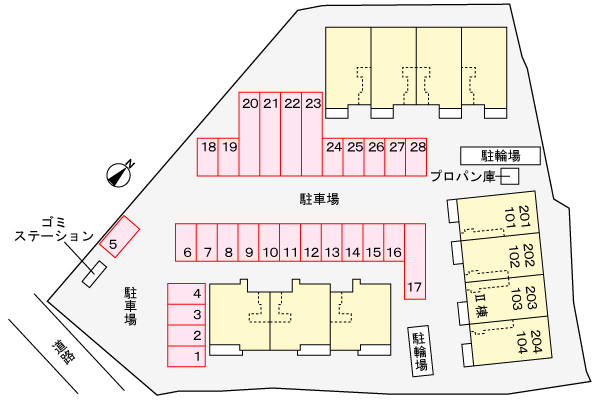 【小野市大島町のアパートの駐車場】