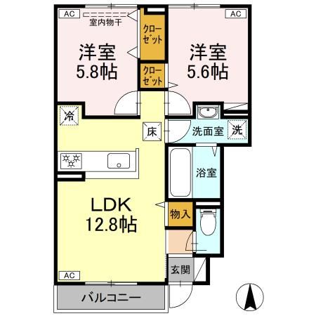 松山市朝生田町のアパートの間取り