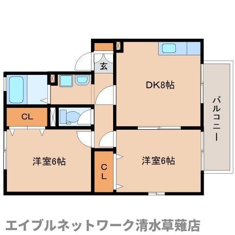 静岡市清水区草薙杉道のアパートの間取り