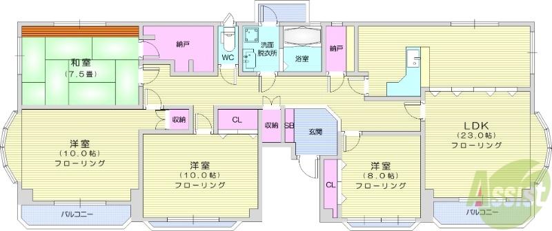 仙台市青葉区八幡のマンションの間取り