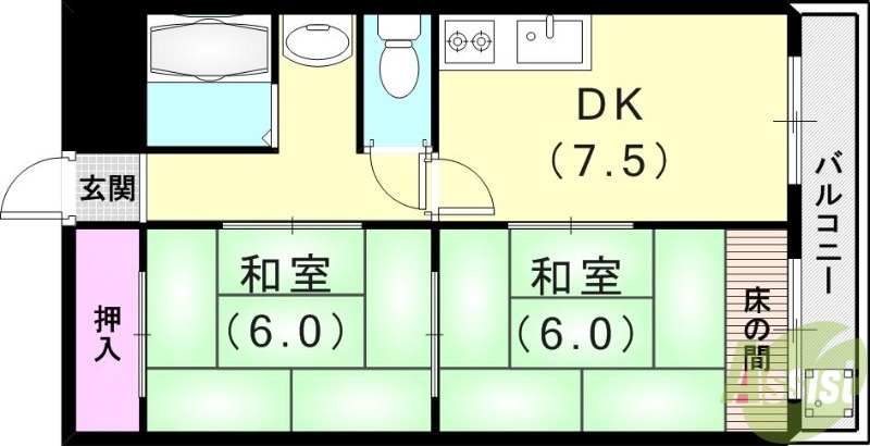 【神戸市長田区房王寺町のマンションの間取り】