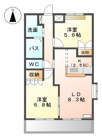 【岡山市中区高屋のアパートの間取り】