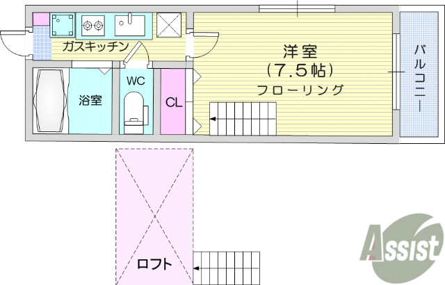 仙台市青葉区土樋のアパートの間取り