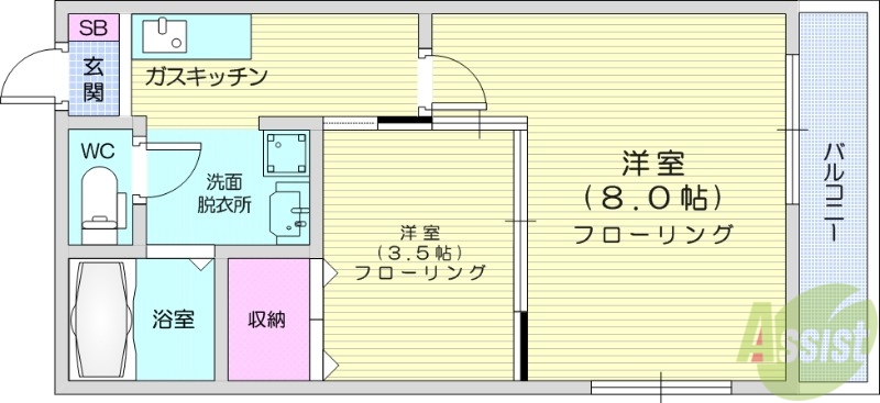 仙台市宮城野区元寺小路のアパートの間取り