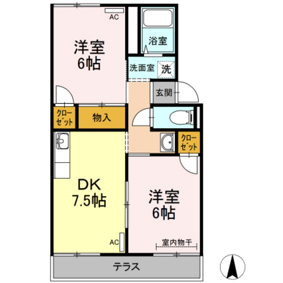 岡山市北区田益のアパートの間取り