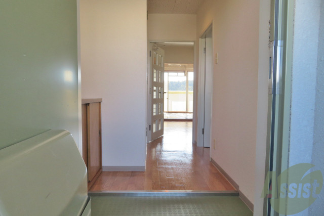 玄関　玄関は目に優しい緑色です。ネコの毛が落ちても掃除しやすそう。