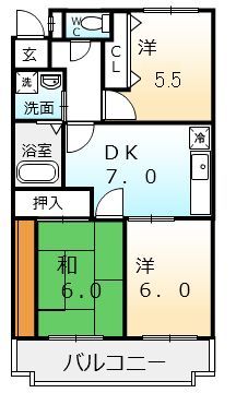 堺市北区南長尾町のマンションの間取り