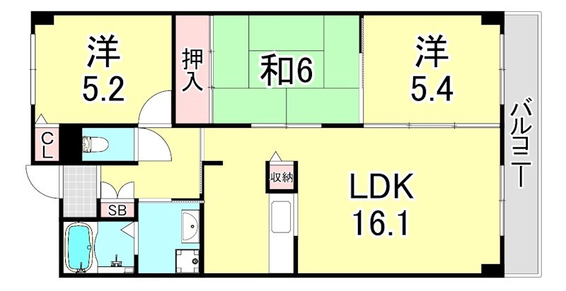 西宮市鳴尾町のマンションの間取り