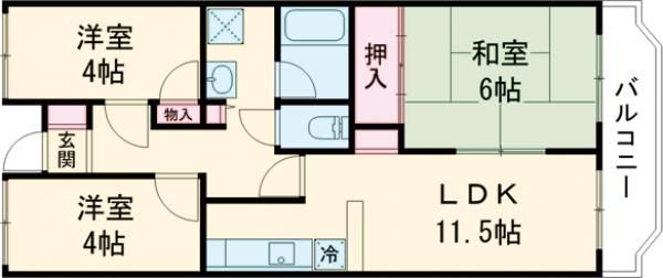 亀岡市宇津根町のマンションの間取り