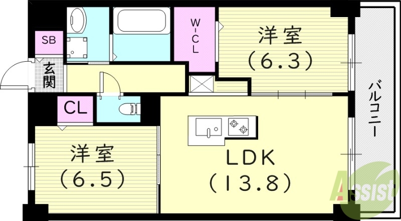 西宮市熊野町のマンションの間取り