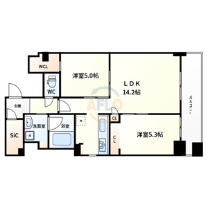 大阪市中央区森ノ宮中央のマンションの間取り