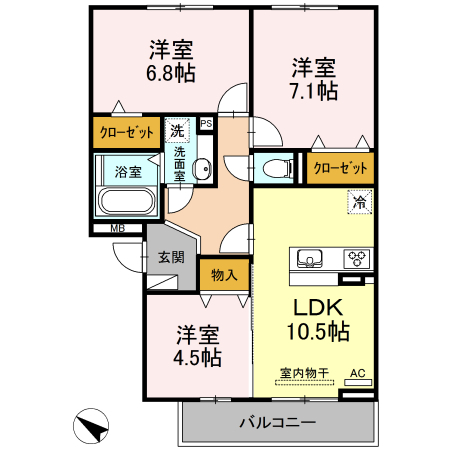 東海市富木島町のアパートの間取り