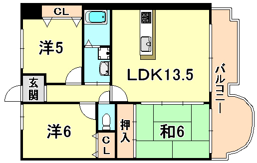 神戸市兵庫区御崎本町のマンションの間取り