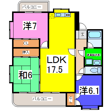 熊本県熊本市中央区帯山６（マンション）の賃貸物件の間取り