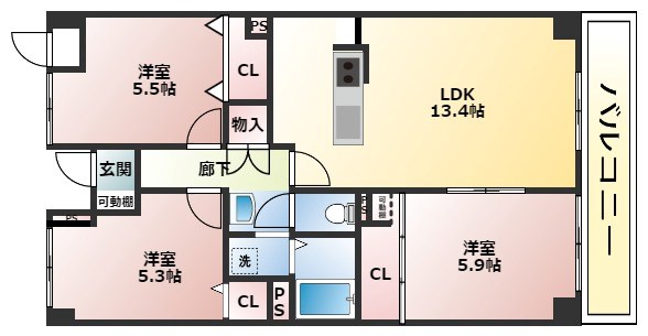 尼崎市南塚口町のマンションの間取り