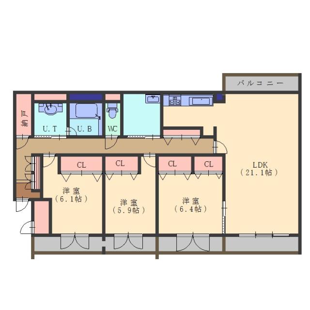 函館市松陰町のマンションの間取り