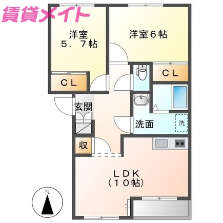 松阪市中道町のアパートの間取り