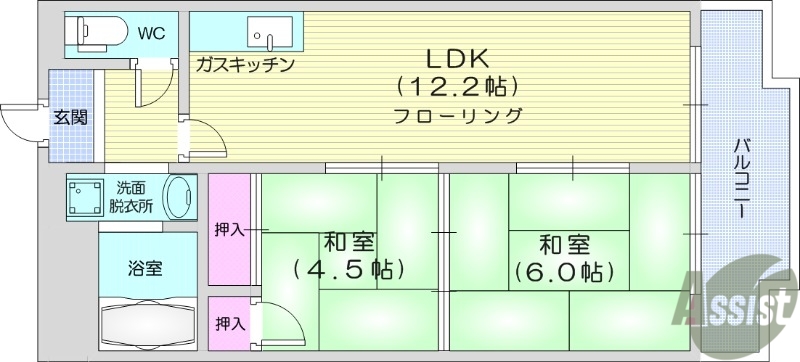 多賀城市東田中のマンションの間取り