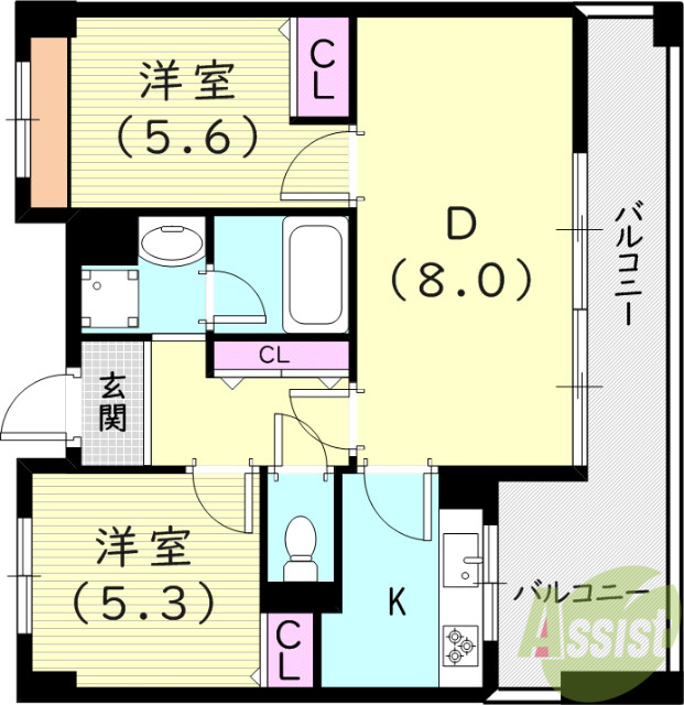 西宮市樋之池町のマンションの間取り