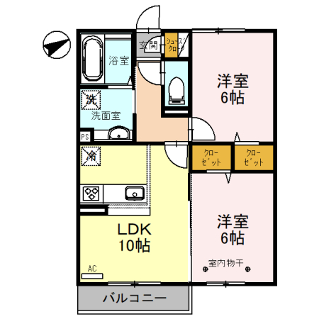 新座市大和田　２ＬＤＫ☆ビューテラスの間取り