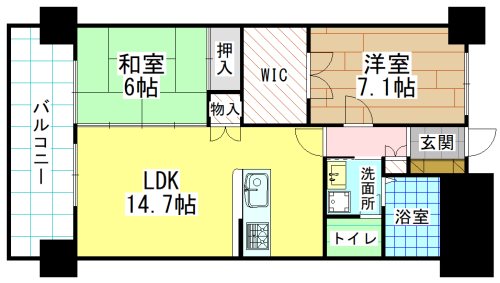 北九州市小倉北区大手町のマンションの間取り