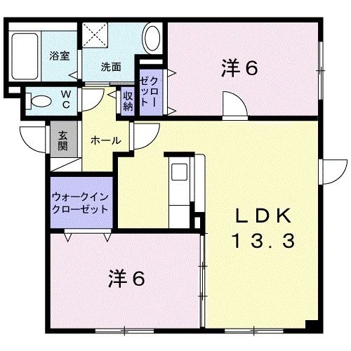 北広島市大曲緑ヶ丘のアパートの間取り