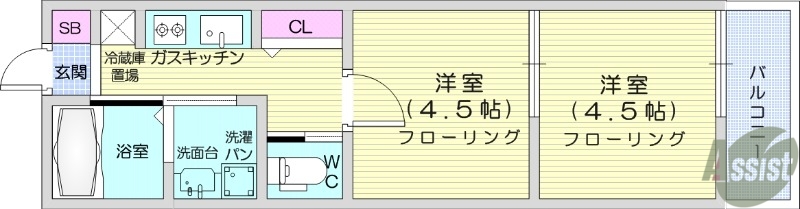 【仙台市若林区土樋のアパートの間取り】