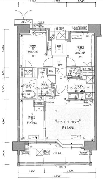 福岡市早良区高取のマンションの間取り